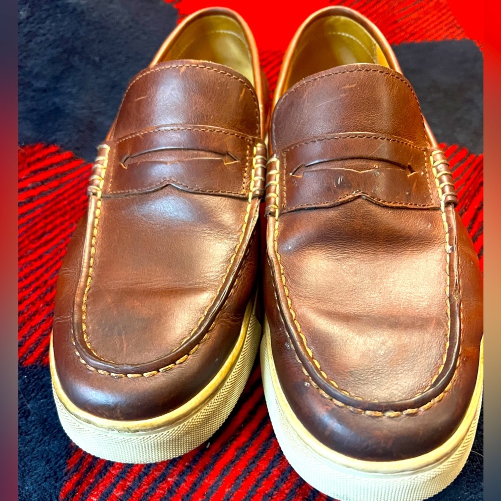 Sperry Gold Cup Brown Beef Roll Penny Loafers White Soles Mens 8.5